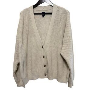 Gap Chunky Knit V Neck Cardigan Sweater Womens XXL 2XL Cream Fisherman Nautical